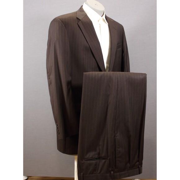 Austin Reed 2 Piece Suit Mens 2 Button Wool Brown Striped 44L Pleated 38" W USA - Picture 2 of 11